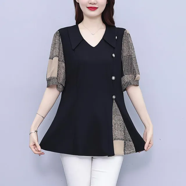【ALLK 歐楷】新品 長版印花拼接上衣 圖片色(尺寸L-XXL/中大尺碼/涼爽/透氣)