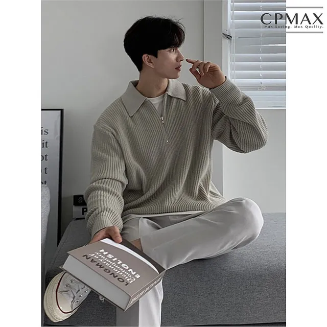 【CPMAX】韓版潮流拉鏈POLO衫(休閒純色針織衫上衣 翻領長袖針織毛衣 長袖上衣 C260)