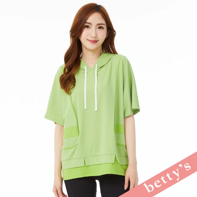 betty’s 貝蒂思 素面拼接抽繩落肩寬版連帽T-shirt(淺綠色)