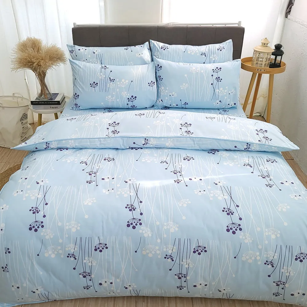【Lust】蒲英戀曲-藍100%純棉、雙人加大6尺精梳棉床包/枕套組 《不含被套》、台灣製