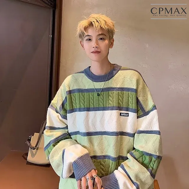 【CPMAX】韓版條紋麻花針織衫(慵懶風長袖毛衣 時尚寬鬆圓領上衣 C262)
