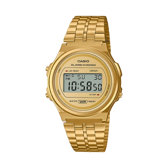 CASIO 卡西歐 復古銀圓形數位電子錶-全金款(A-171