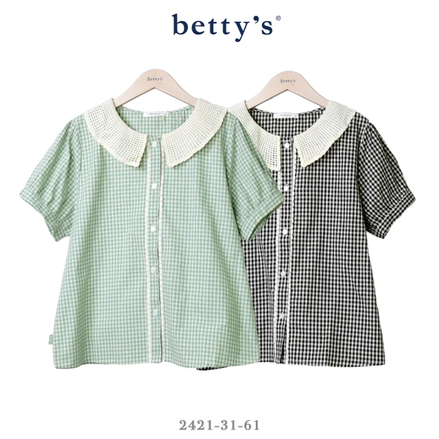 betty’s 貝蒂思 復古蕾絲翻領格紋短袖襯衫(共二色)