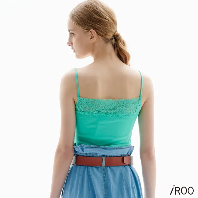 【iROO】綠色蕾絲細肩帶背心