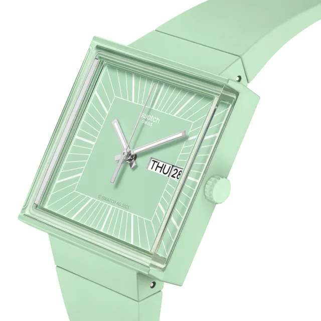 【SWATCH】WHAT IF...MINT? 經典手錶/方形錶/女錶/瑞士製造 SO34G701(34mm)