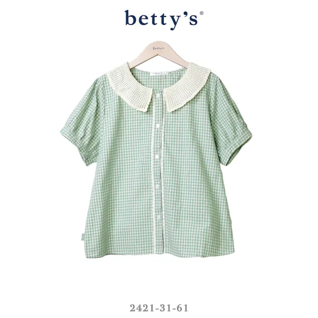 【betty’s 貝蒂思】復古蕾絲翻領格紋短袖襯衫(共二色)