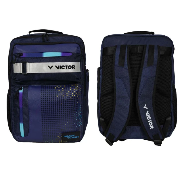 【VICTOR 勝利體育】大型後背包-雙肩包 肩背包 裝備袋 球拍包 羽球 勝利 深藍白紫黃(BR5017B)