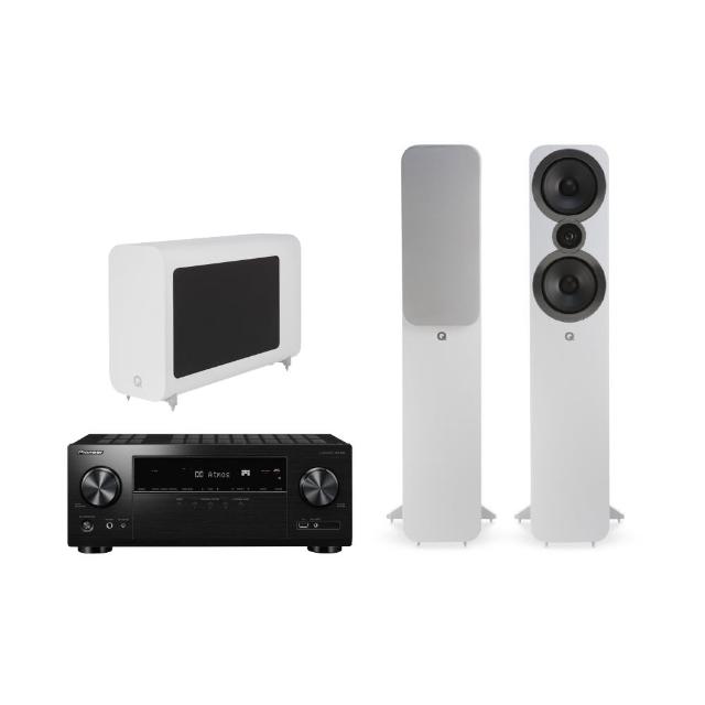 【Q Acoustics】白色落地式喇叭+白色重低音+AV環繞擴大機(3050i+3060s+VSX-935)