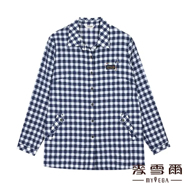 【MYVEGA 麥雪爾】藍白格紋反摺口袋長袖襯衫-藍(2024春夏新品)