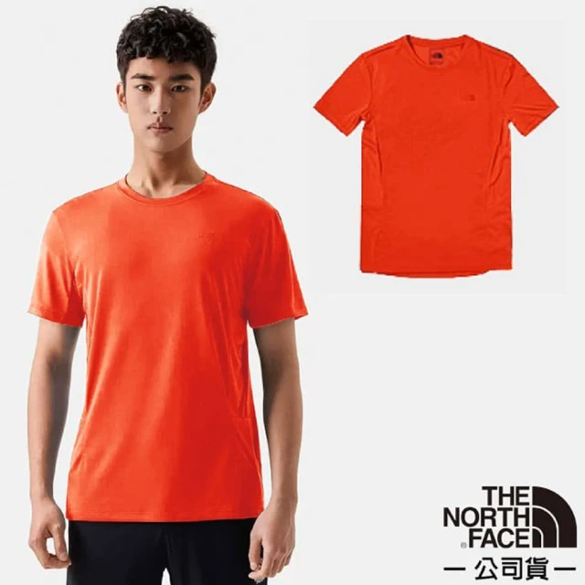 The North Face 男款 FLASHDRY吸濕透氣短袖圓領T恤_亞洲版型/休閒衫.運動上衣(7WCW-LV3 橘紅 N)