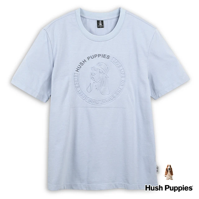 Hush Puppies 男裝 T恤 品牌立體鋼模漁夫帽狗T恤(淺灰藍 / 43111212)