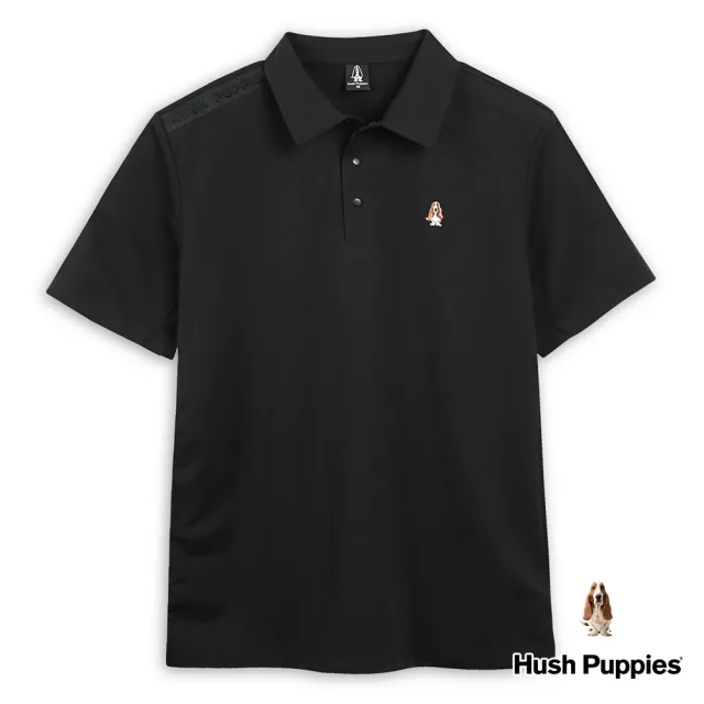 【Hush Puppies】男裝 POLO衫 品牌英文立體鋼模素色機能POLO衫(黑色 / 43101107)
