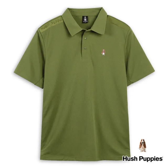 【Hush Puppies】男裝 POLO衫 品牌英文立體鋼模素色機能POLO衫(中綠 / 43101107)