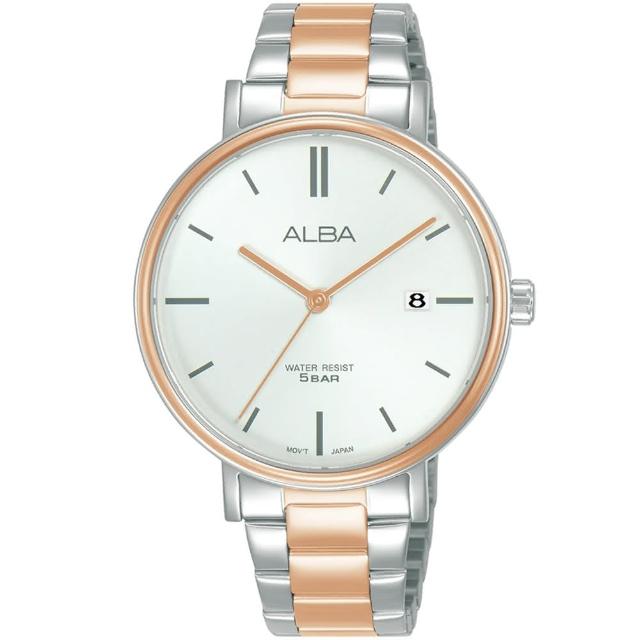 【ALBA】雅柏 CUTiE 輕奢質感日系簡約石英錶-36mm/銀X玫瑰金 雙11 送禮(VJ32-X342KS/AG8N96X1)