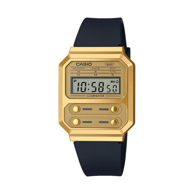 CASIO 卡西歐 CASIO卡西歐 VINTAGE 經典復古簡約時尚電子錶-金色X黑膠帶(A-100WEFG-9)