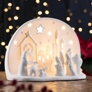 【愛爾蘭Belleek Living】聖誕馬槽陶瓷造型LED夜燈(絕版品限量2件)