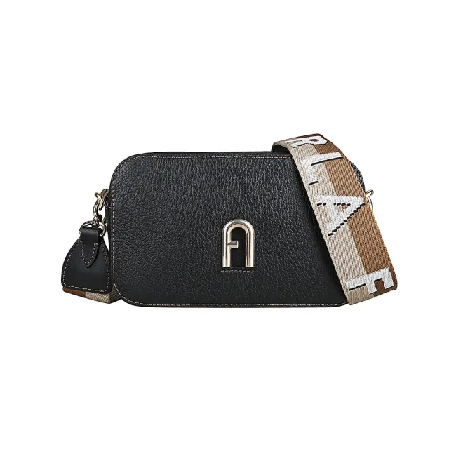 【FURLA 芙拉】PRIMULA經典金屬拱門LOGO荔枝紋小牛皮斜背相機包(黑)