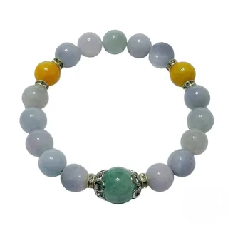 【A1 寶石】天然緬甸翡翠手珠-多彩紫羅蘭黃翡飄陽綠手鍊(附證書)