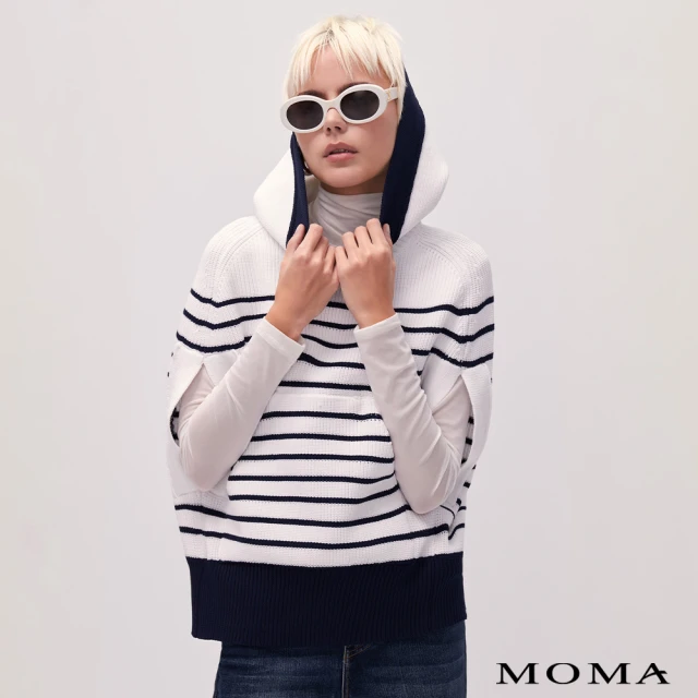MOMA 橫條紋斗篷式針織毛衣(白色)