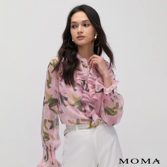 MOMA 宮廷花卉荷葉領上衣(粉色)