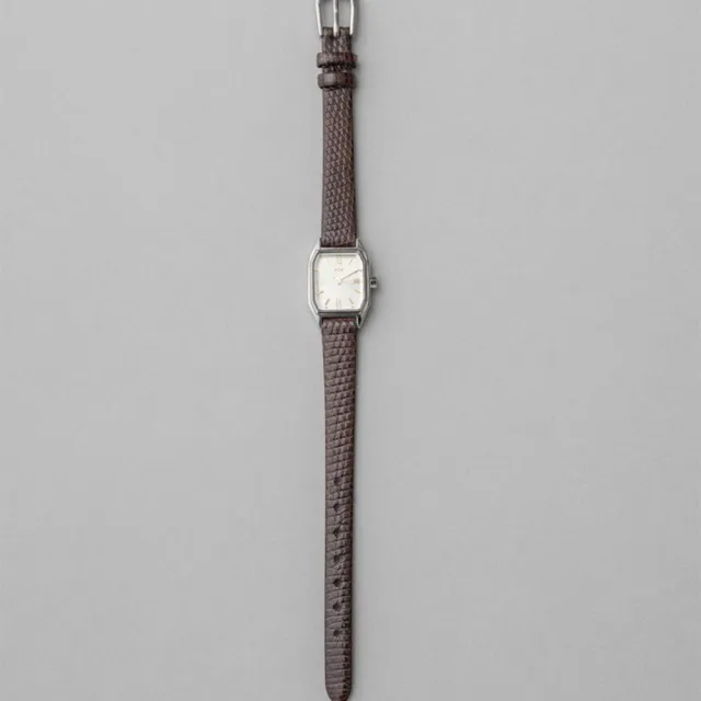 【ete】時尚鈦金蜥蜴皮八角腕錶(銀色/棕色)
