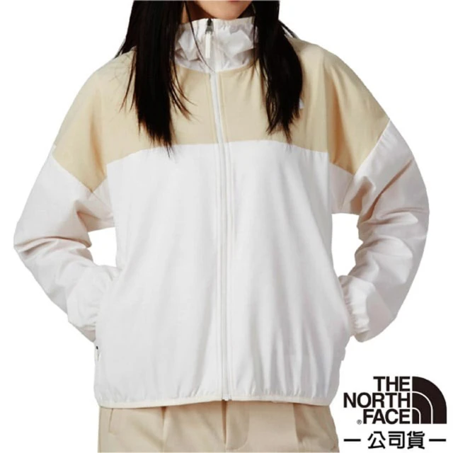 【The North Face】女新款 輕薄防潑水透氣抗UV連帽風衣外套_亞洲版型/機能運動夾克(4UB4-486 米白 N)