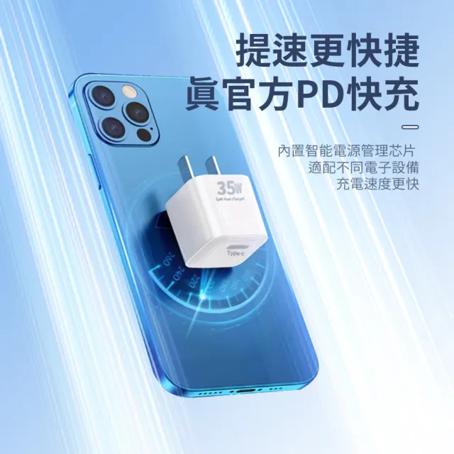 【OMG】iPhone16充電套組 PD35W快充充電器組 GaN氮化鎵充電器+雙typeC口編織快充線(iphone15充電器)