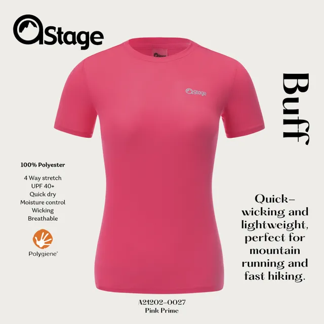 【aStage】Buff T-Shirt 透氣快乾短袖排汗衣 女 青春粉(銀離子機能運動上衣)
