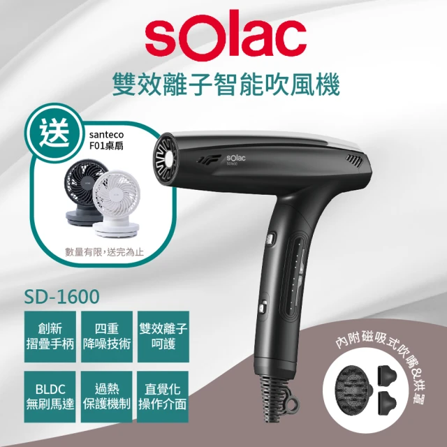 SOLACSOLAC 雙效離子智能吹風機 星宇黑(SD-1600K)