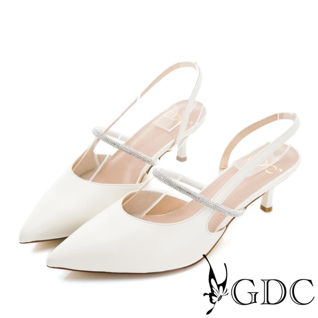 GDCGDC 溫柔女人款水鑽宴會尖頭低跟真皮涼鞋-米色(321033-10)