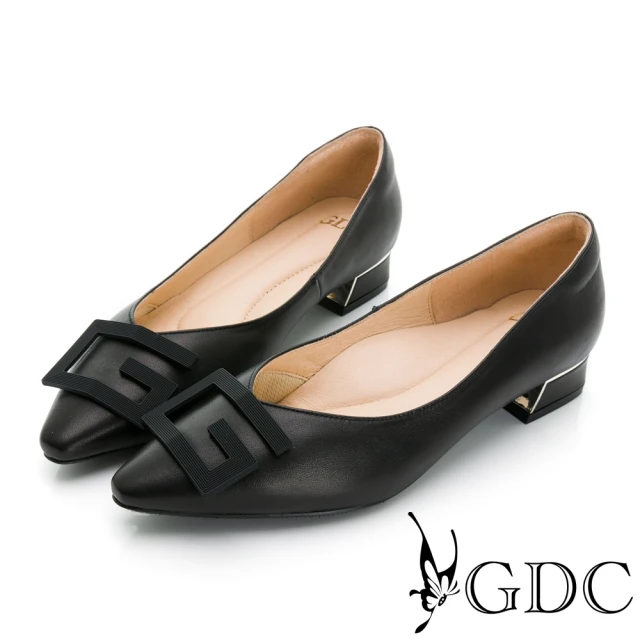 GDCGDC 歐美俐落摩登尖頭真皮低跟包鞋-黑色(321034-00)