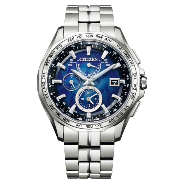 CITIZEN 星辰 GENTS 日本藍/東京藍限量光動能 鈦金屬萬年曆三眼電波對時腕錶 /42.7mm(AT9098-51L)