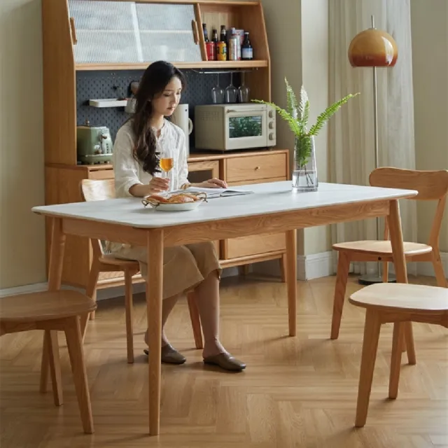【Taoshop 淘家舖】Ｗ - 實木岩板餐桌現代簡約橡木桌小戶型家用餐廳飯桌WSY54R09(1.4米魚肚白岩板 不含椅)