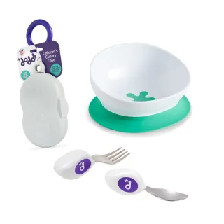 【Doddl】英國人體工學秒拾餐具 - 兒童餐具 兩件組+攜帶盒+秒吸餐碗(含湯匙、叉子、攜帶盒、餐碗)