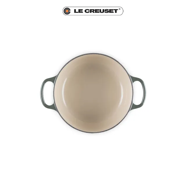 【Le Creuset】典藏琺瑯鑄鐵鍋圓鍋 20cm(百里香綠-金頭-內鍋白)