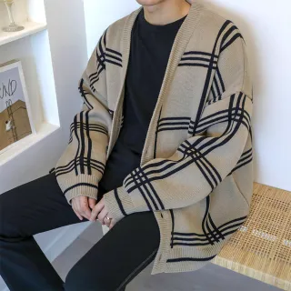 【Pure 衣櫃】韓系歐爸格子配色針織毛衣外套(男裝/雅痞/KDCY-B37)