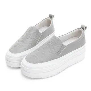 【GDC】愛心壓紋素色百搭基本厚底真皮休閒鞋-淺灰色(326195-06)