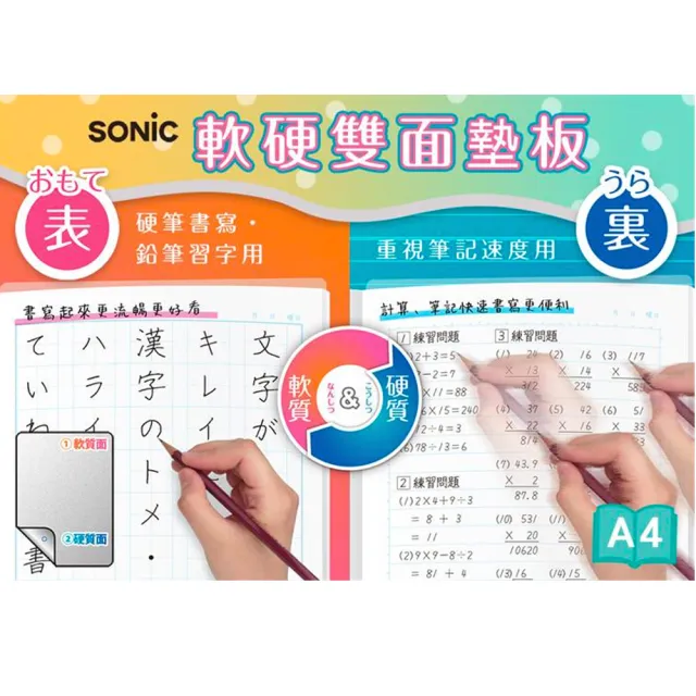 【SONIC】A4軟硬雙面墊板(兩用墊板 透明素色 軟墊板 小學生 文具)