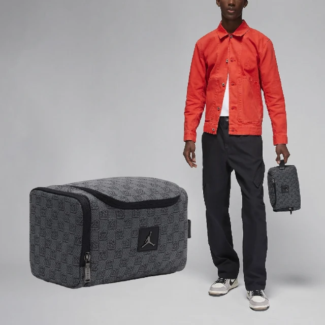 NIKE 耐吉NIKE 耐吉 化妝包 Jordan Monogram Dopp Kit 黑灰 頂部拉鍊 提把 盥洗包 小包 手提包(JD2413024AD-001)