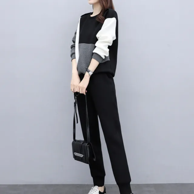 【LANNI 藍尼】★撞色拼接減齡休閒運動套裝(休閒/長褲/女裝)