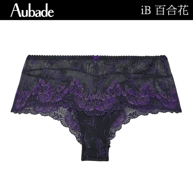 Aubade 百合花刺繡蕾絲平口褲 性感小褲 法國進口 女內褲(iB-黑紫花)