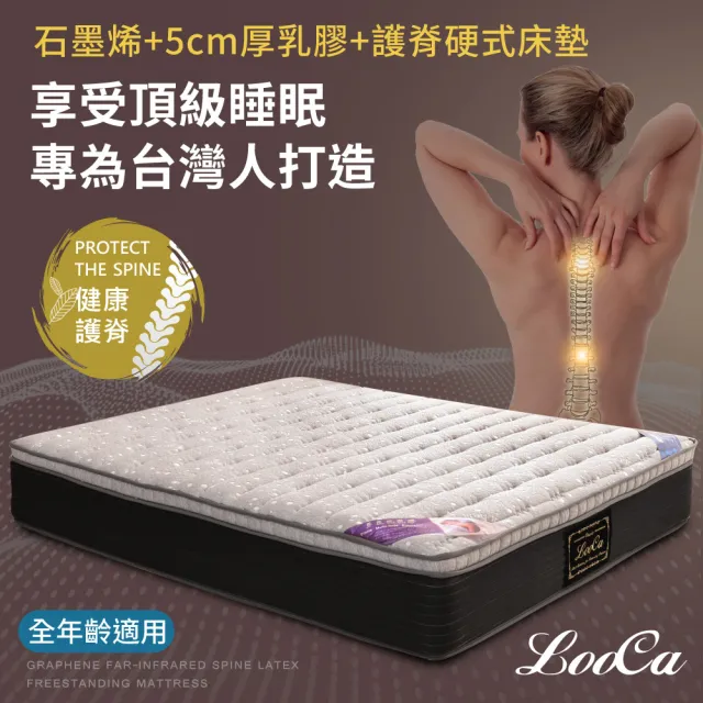 【LooCa】石墨烯+5cm厚乳膠硬式獨立筒床墊(雙人5尺-送石墨烯四季被+記憶枕)