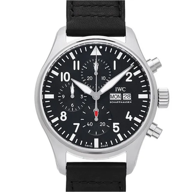 【IWC 萬國錶】飛行員計時黑面黑皮帶x43mm(IW378001)