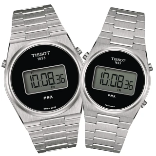 【TISSOT 天梭 官方授權】PRX DIGITAL 數位石英對錶 禮物推薦 畢業禮物(T1374631105000+T1372631105000)