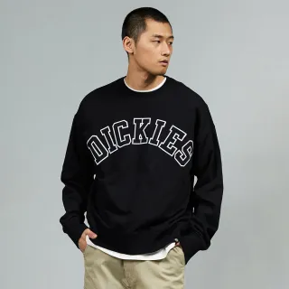 【Dickies】男款黑色胸前大尺寸Logo刺繡寬鬆大學T｜DK013103BLK