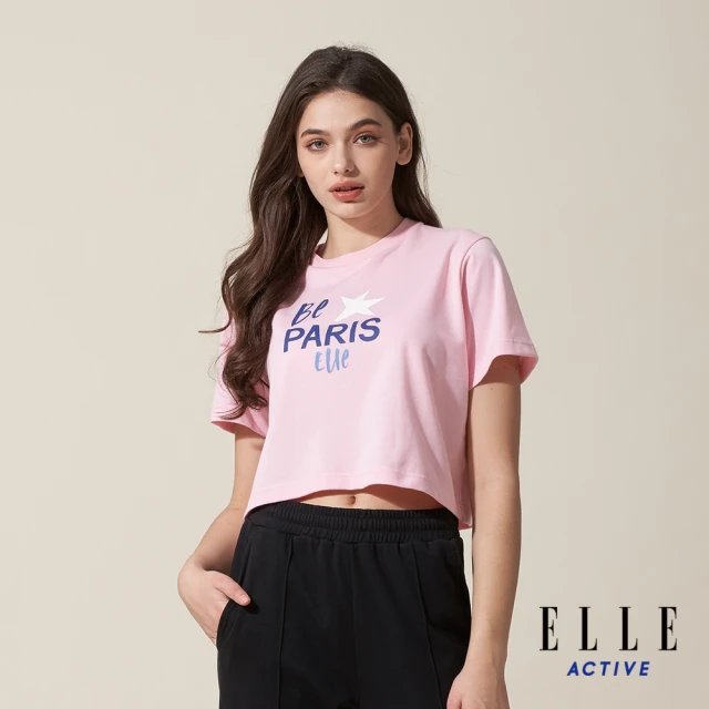 ELLE ACTIVE 女款 短版印花短袖圓領T恤-粉色(EA24M2W1604#72)