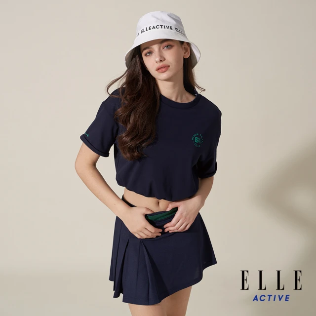 ELLE ACTIVE 女款 短版短袖圓領T恤-深藍色(EA24M2W1603#39)
