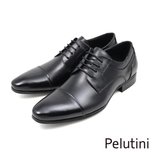Pelutini 經典商務設計橫飾綁帶德比鞋 黑色(313018-BL)