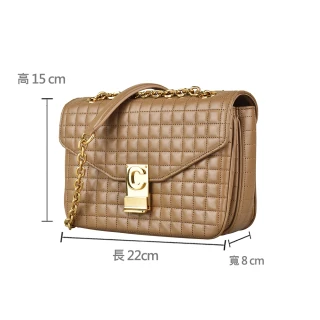 【CELINE】CELINE C字LOGO格紋縫線牛皮扣式斜背包(多色)