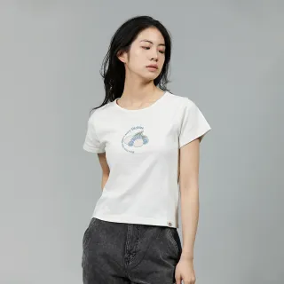 【Dickies】女款雲白色純棉胸前圖案印花舒適短袖T恤｜DK013097C58